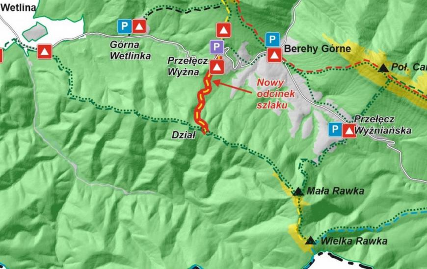 bieszczady szlak górski przełęcz wyżna dział połonina wetlińska chatka puchatka mapa
